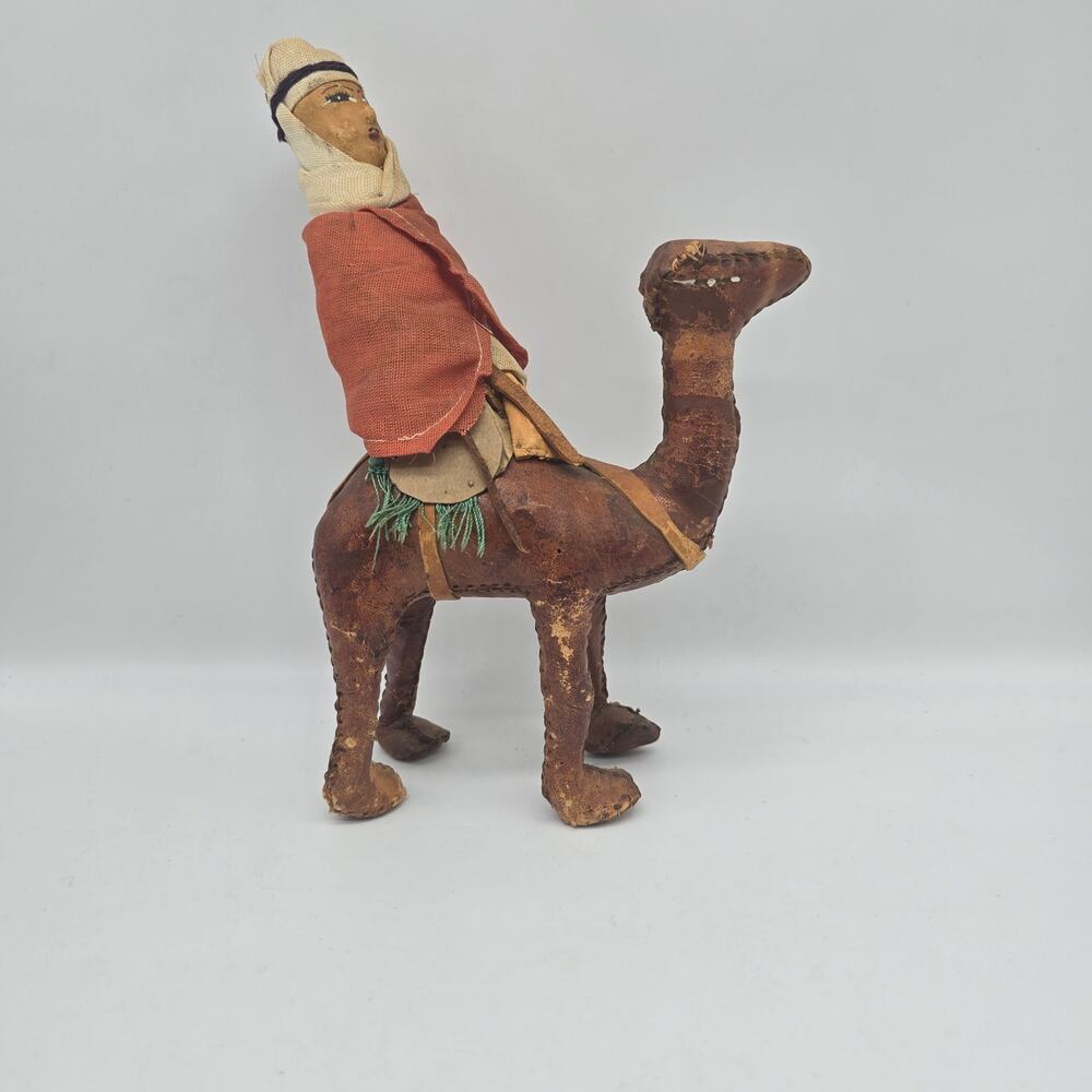 Vintage Handmade Camel and Rider Leather 10 Inches Cultural Heritage Folk Art